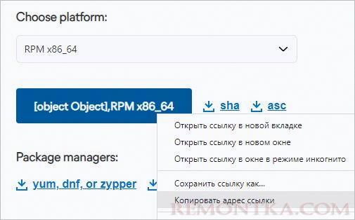 Скачиваем ссылку на RPM пакет для Kibana