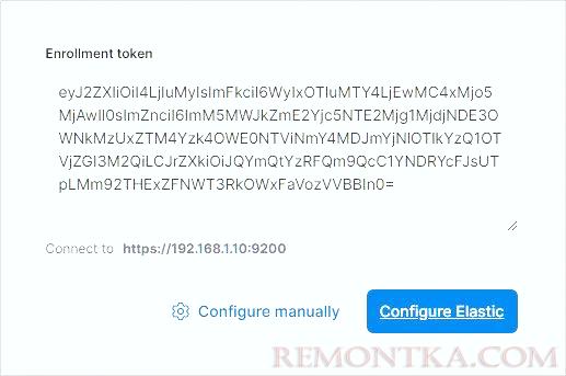 Вводим токен для подключения к Elasticsearch