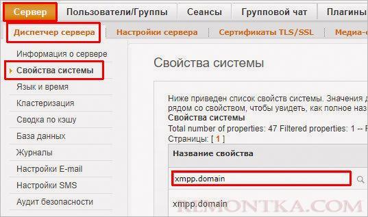 Поиск параметра xmpp.domain