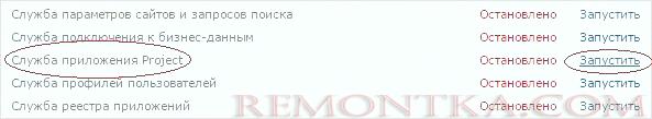 Запуск службы приложения Project