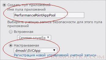 Создание пула для приложения-службы PerformancePoint