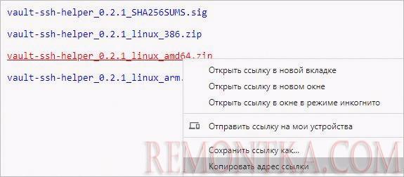 Копируем ссылку на архив vault-ssh-helper