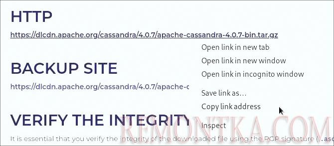 Копируем ссылку на нужную версию Cassandra