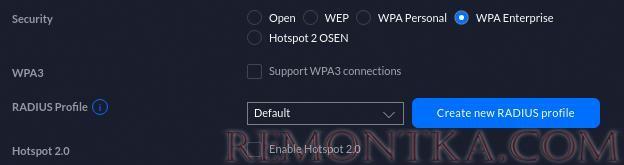 Выбираем WPA Enterprise и переходим к созданию профиля RADIUS