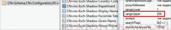 Редактирование параметра rangeUpper для атрибута ms-Exch-Shadow-Department