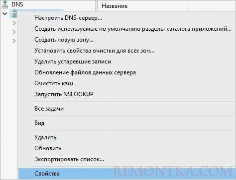 Заходим в свойства сервера DNS