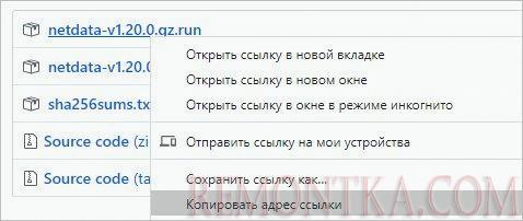 Копируем ссылку на последнюю версию netdata