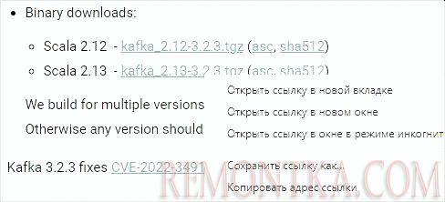 Копируем ссылку для загрузки архива kafka