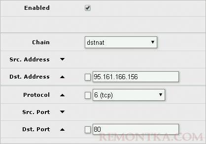 Пример настройки проброса 80 порта для Mikrotik