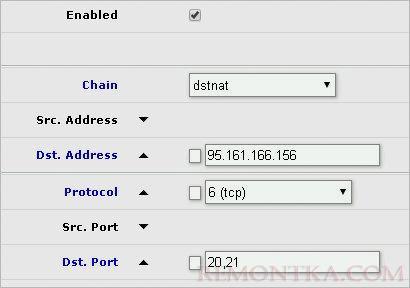 Пример настройки проброса FTP для Mikrotik