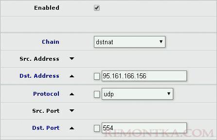 Пример настройки проброса RTSP для Mikrotik