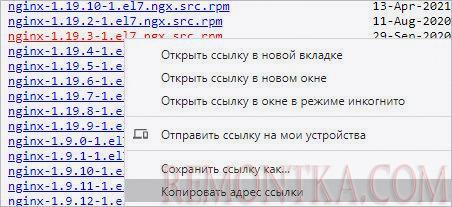 Копируем ссылку для загрузки исходника NGINX
