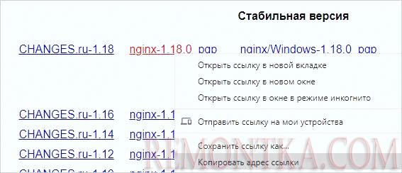 Копируем ссылку на исходник NGINX