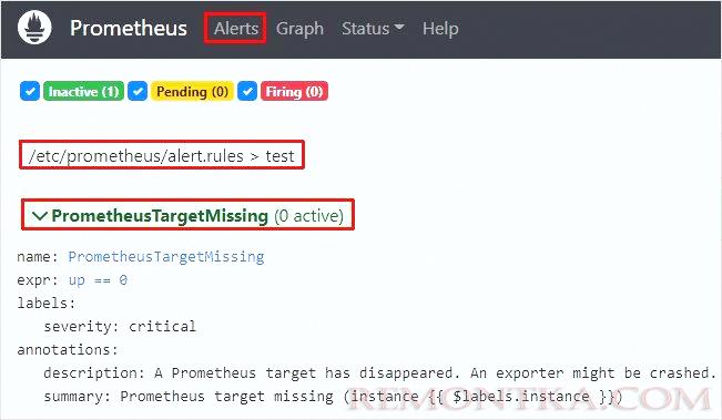 Настроенное правило alertmanager