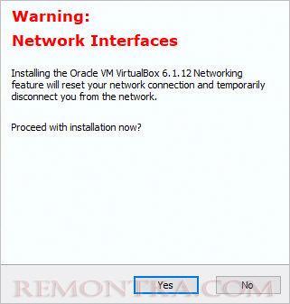 Предупреждение о разрыве сети при установке Virtualbox