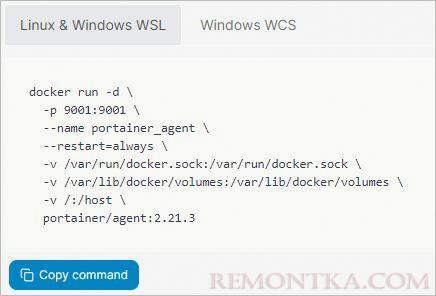 Команда для запуска docker-контейнера с агентом portainer