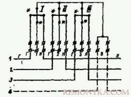 Схема непосредственного включения трёхфазного счетчика активной энергии