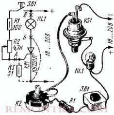 Схема для опыта по включению тиристора