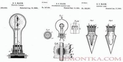 Патенты Хайрема Максима на электрические лампы накаливания