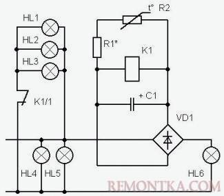 Простая релейная схема управления люстрой по двум проводам