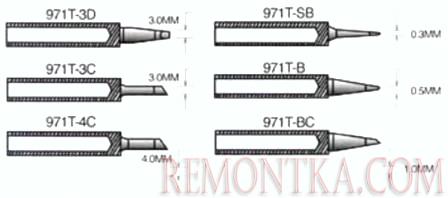 Комплект сменных жал для паяльника SR971 с керамическим нагревателем