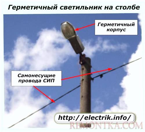Герметичный светильник на столбе