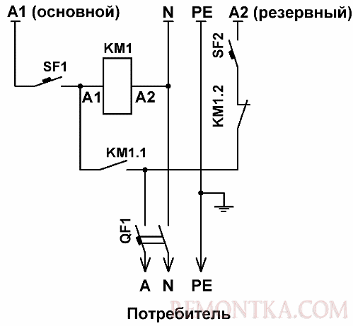 АВР на одном контакторе АВР на одном контакторе
