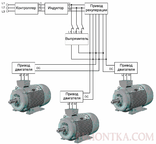 Схема рекуперации для многодвигательного привода