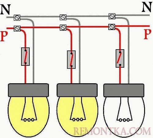Параллельное соединение ламп