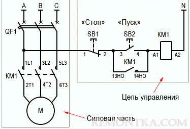 Схема подключения магнитного пускателя