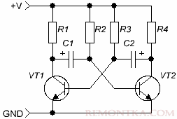 Схема симметричного мультивибратора