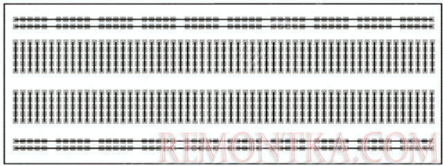 Схема дорожек на беспаечной макетной плате