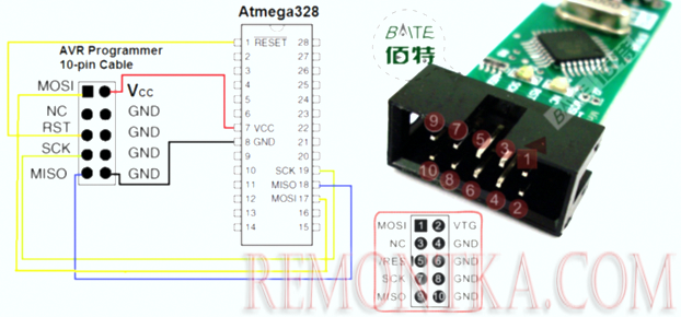 Схема подключения USBASP к atmega 328