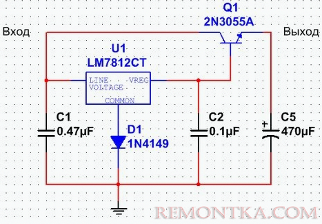 Еще одна схема включения стабилизатора напряжения