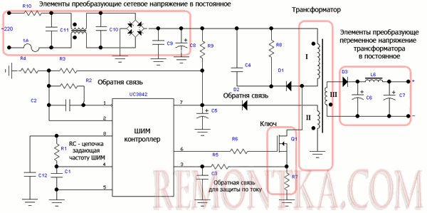 Простая схема сетевого источника питания на UC3842