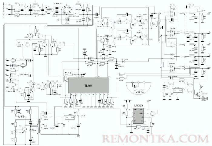 Пример компьютерного блока питания на TL494