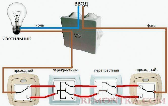 Схема управления светом с 4 мест