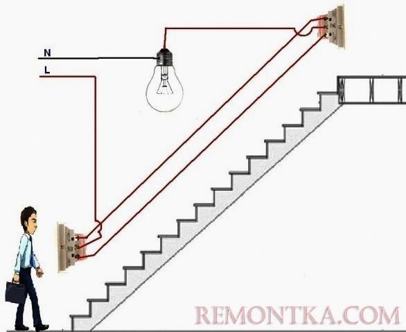 Управление освещением из двух мест на лестнице