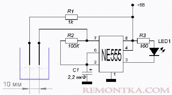 Датчик влажности почвы на микросхеме NE555