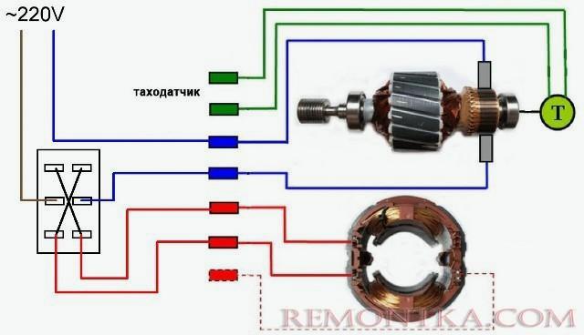 Схема подключения двигателя от стиральной машины с возможностью переключения направления вращения