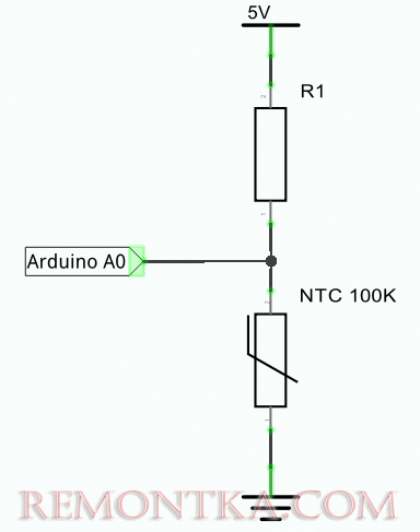 Схема подключения термистора к микроконтроллеру