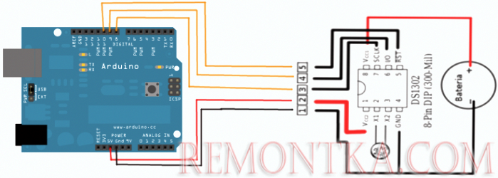 Схема подключения DS1302 к Ардуино