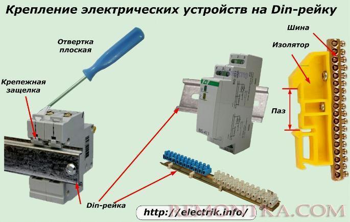 Крепление электрических аппаратов на din-рейку