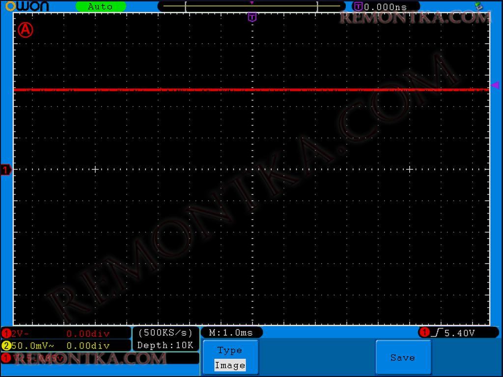 осциллограмма постоянного напряжения на цифровом осциллографе