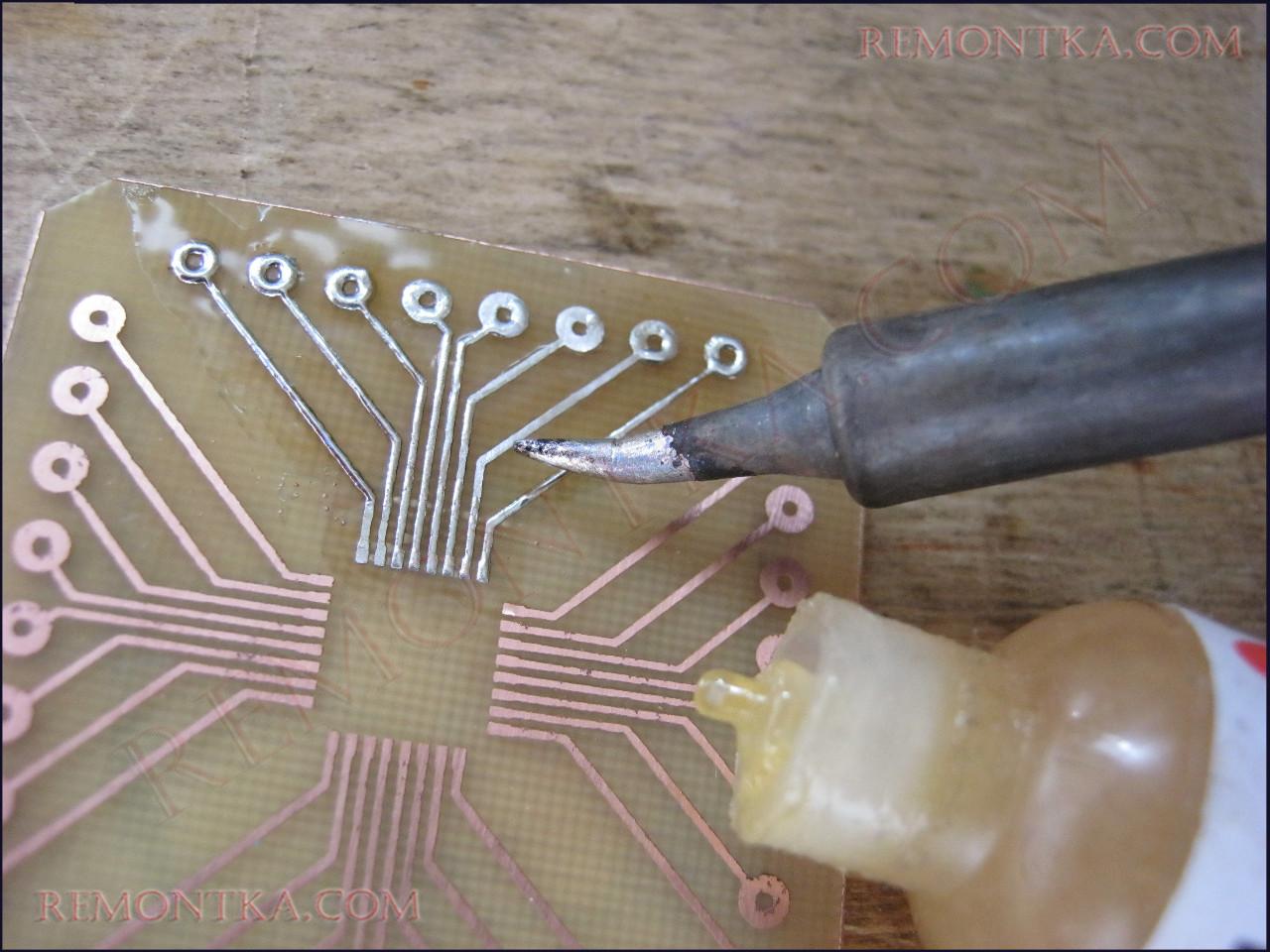 лужение припоем платы лут