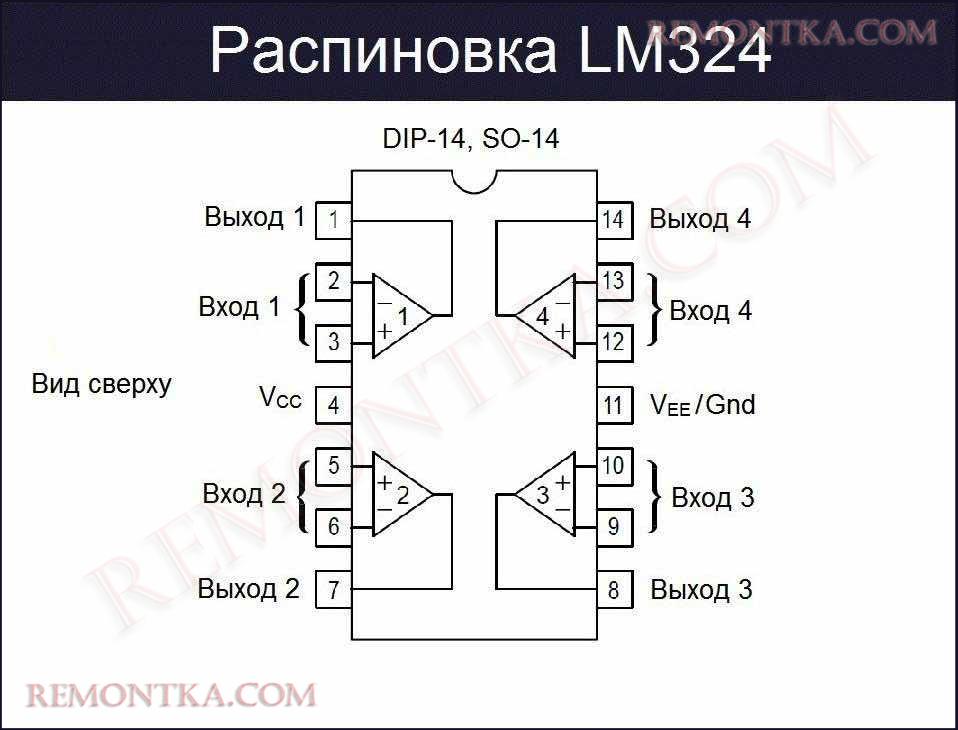 Распиновка LM324