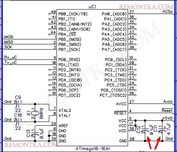 подача питания Atmega8