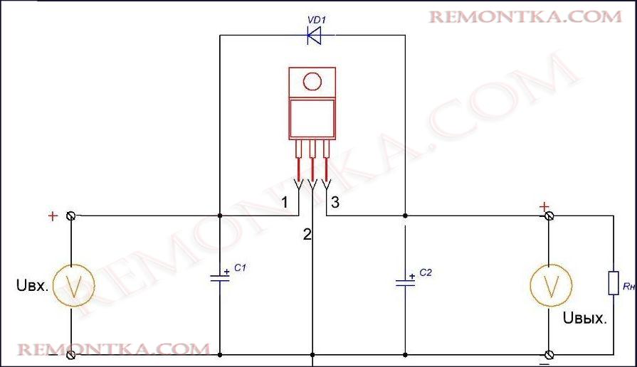 Схема проверки стабилизатора AMS1117