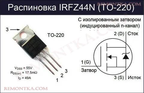 Распиновка irfz44n