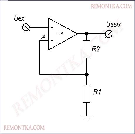 Неинвертирующий усилитель на ОУ